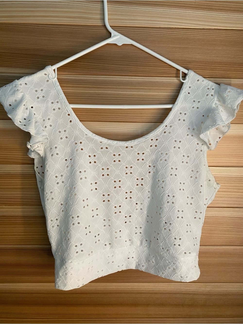 Livi by Olivia Rae White Eyelet Ruffle Sleeve Crop Top